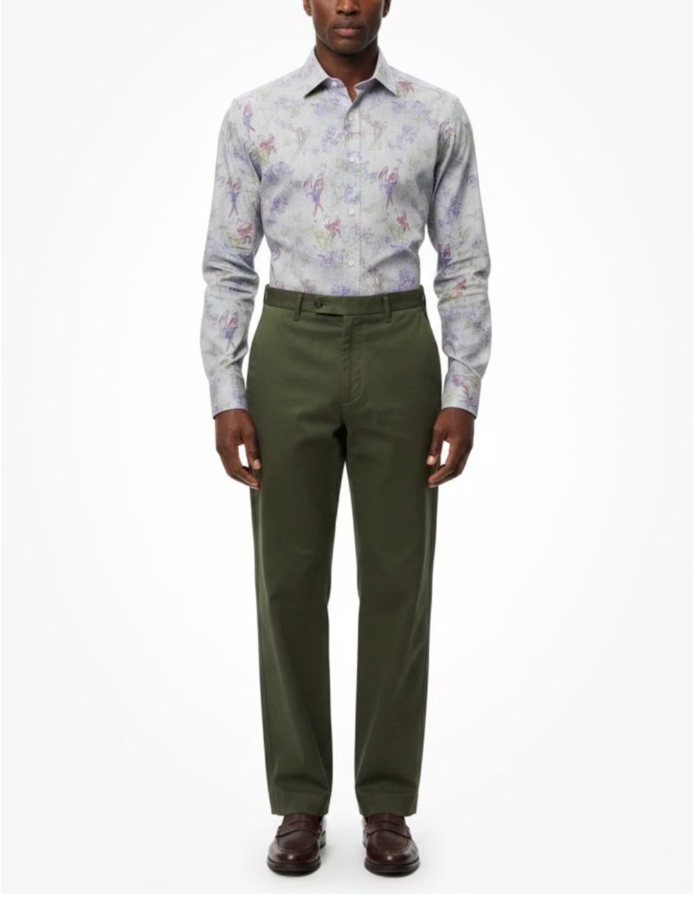 Etro Olive Green and Floral Print Button-Down Shirt